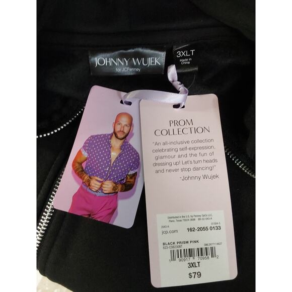 *NWT*Johnny Wujek 3XLT Men's Big & Tall Full Zip Hoodie in Black Pink Prism #M23 - Picture 3 of 3